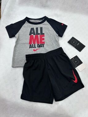 Nike Gray and Black Toddler Short Set